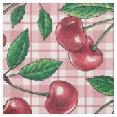Red cherries on pink gingham ファブリック (見本)