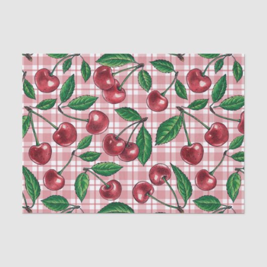 Red cherries on pink gingham 薄葉紙 (正面)