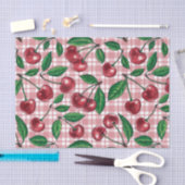 Red cherries on pink gingham 薄葉紙 (クラフト)