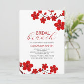 Red Cherry Blossom Floral Bridal Brunch 招待状 (スタンド正面)