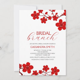 Red Cherry Blossom Floral Bridal Brunch 招待状