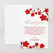 Red Cherry Blossom Floral Bridal Shower サンキューカード (正面/裏面)
