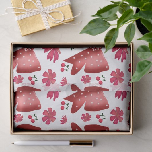 Red Cherry Bow Seamless Pattern Cute Coquette Gift 薄葉紙 (ギフト)