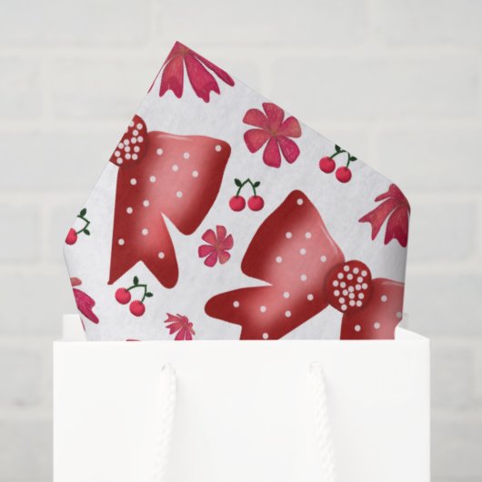 Red Cherry Bow Seamless Pattern Cute Coquette Gift 薄葉紙 (ギフトバッグ)