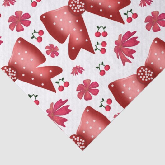 Red Cherry Bow Seamless Pattern Cute Coquette Gift 薄葉紙 (詳細)
