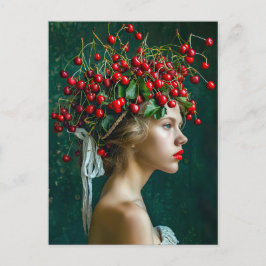 Red Cherry Crown Romantic Portrait シーズンポストカード