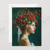 Red Cherry Crown Romantic Portrait シーズンポストカード (正面/裏面)