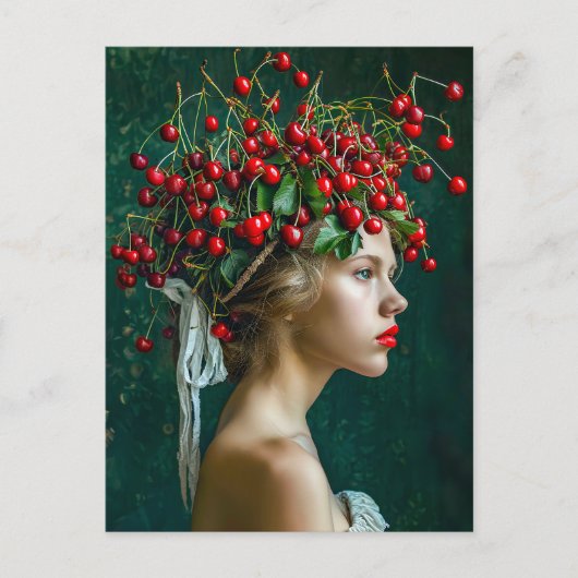Red Cherry Crown Romantic Portrait シーズンポストカード (正面)