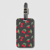 Red Cherry Fruit Green Leaves Black White Dots ラゲッジタグ (正面縦)