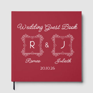 Red Cherry Ornate Monogram Wedding Guest Book ゲストブック