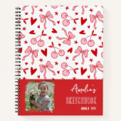 Red Cherry & Pink Bows Custom Photo Sketchbook ノートブック (正面)