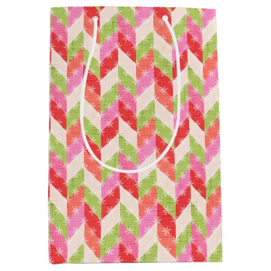 Red chevron twinkle Gift Bag ミディアムペーパーバッグ (正面)