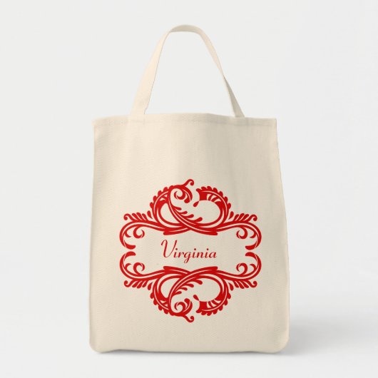 Red Chic Damask Tote Bag トートバッグ (正面)