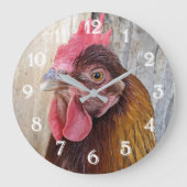 Red Chicken Hen Photo ラージ壁時計 (正面)
