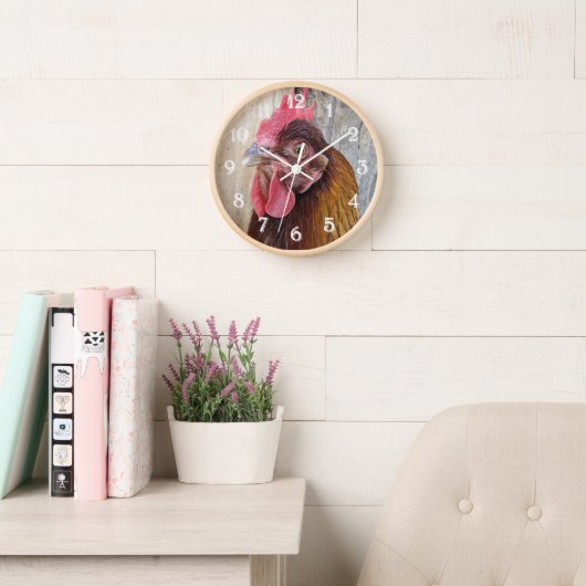 Red Chicken Hen Photo 壁時計 (読書スペース)