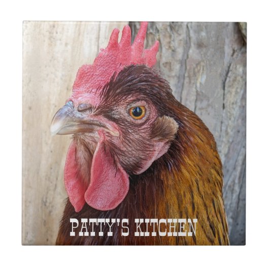 Red Chicken Hen Photo Personalized タイル (正面)