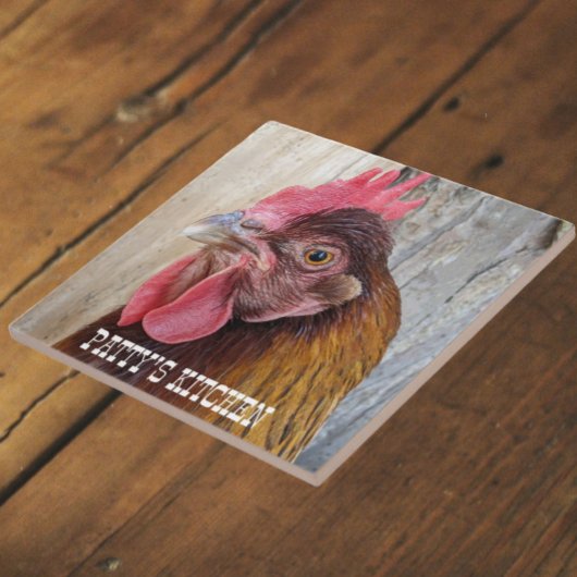 Red Chicken Hen Photo Personalized タイル