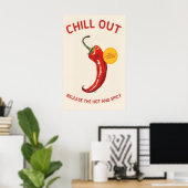Red Chili Pepper 'Chill Out' Poster Spicy Kitchen ポスター (ホームオフィス)