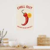 Red Chili Pepper 'Chill Out' Poster Spicy Kitchen ポスター (キッチン)