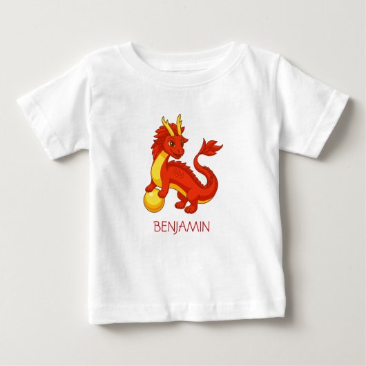 Red Chinese Dragon Custom Name ベビーTシャツ (正面)