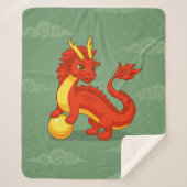 Red Chinese Dragon on Green シェルパブランケット (正面)