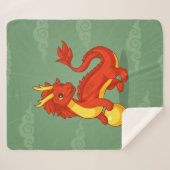 Red Chinese Dragon on Green シェルパブランケット (正面(横))