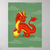 Red Chinese Dragon on Green ポスター (正面)