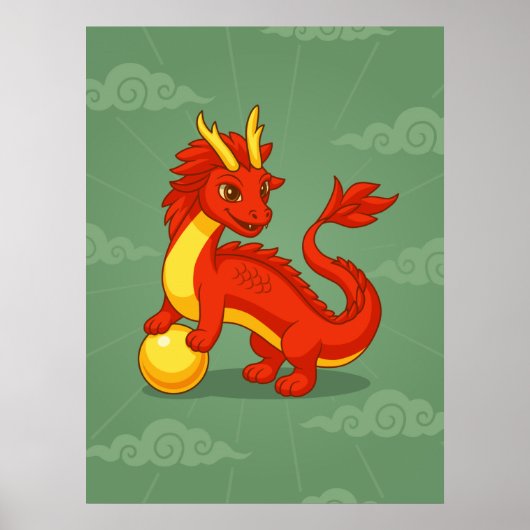 Red Chinese Dragon on Green ポスター (正面)