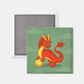 Red Chinese Dragon on Green マグネット (正面/裏面)