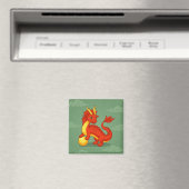 Red Chinese Dragon on Green マグネット (インサイチュ (食洗機))