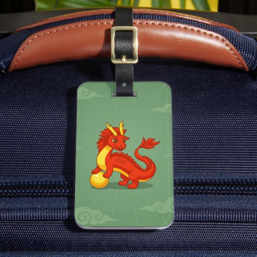 Red Chinese Dragon on Green ラゲッジタグ (正面インサイチュ2)