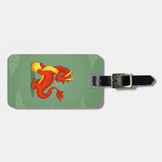 Red Chinese Dragon on Green ラゲッジタグ (正面横)