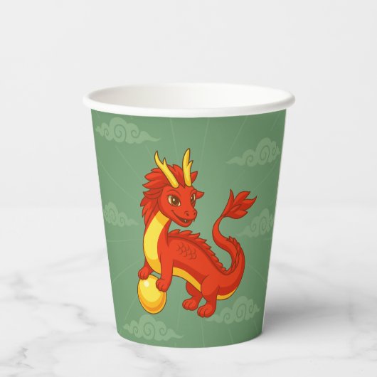 Red Chinese Dragon on Green 紙コップ (裏面)