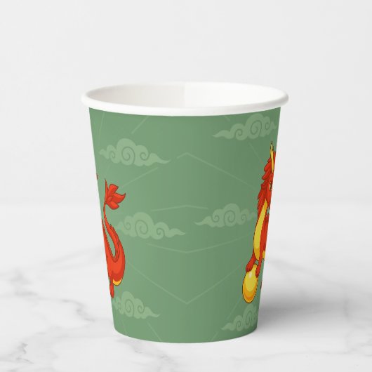 Red Chinese Dragon on Green 紙コップ (左)