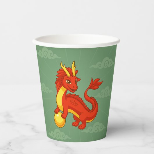 Red Chinese Dragon on Green 紙コップ (正面)