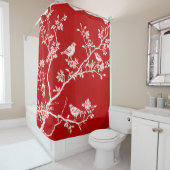 Red Chinoiserie Bird Shower Curtain | Elegant  シャワーカーテン (インサイチュ)