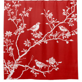 Red Chinoiserie Bird Shower Curtain | Elegant  シャワーカーテン