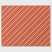 RED Christmasの白ストライプと緑の ラッピングペーパー (フラット)