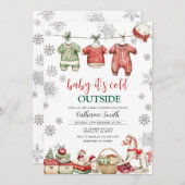 Red Christmas Baby It’s Cold Outside Baby Shower 招待状 (正面/裏面)