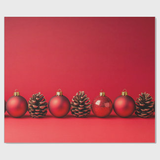 Red Christmas Balls and Pinecones  ラッピングペーパー
