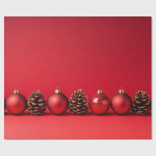 Red Christmas Balls and Pinecones  ラッピングペーパー (フラット)