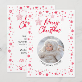 Red Christmas Border Snowflakes & Star Ornaments シーズンカード