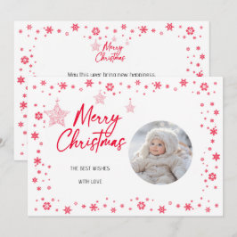 Red Christmas Border Snowflakes & Star Ornaments シーズンカード