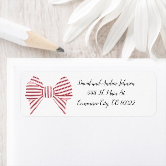 Red Christmas Bow Return Address Label ラベル (インサイチュ)