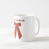 Red Christmas Bow with Merry Christmas Text コーヒーマグカップ (正面右)