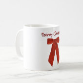 Red Christmas Bow with Merry Christmas Text コーヒーマグカップ (正面左)
