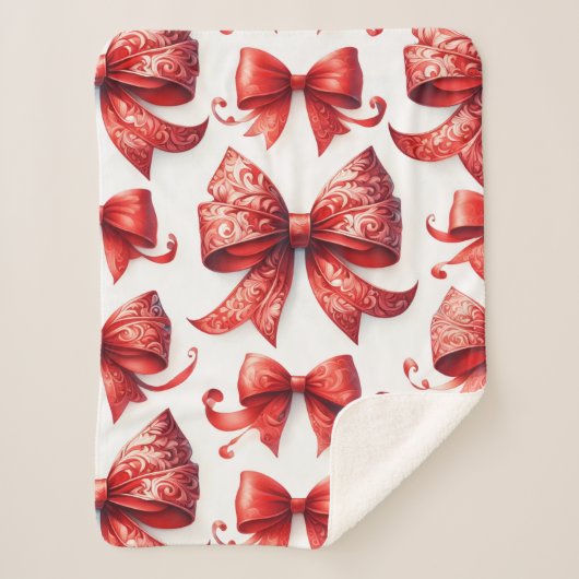 Red Christmas Bows シェルパブランケット (正面)