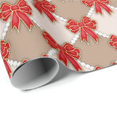 Red Christmas Bows on Checker ラッピングペーパー (ロールコーナー)