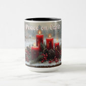 Red Christmas Candles Pine Cones Peace on Earth  マグカップ (中央)
