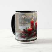 Red Christmas Candles Pine Cones Peace on Earth  マグカップ (正面左)